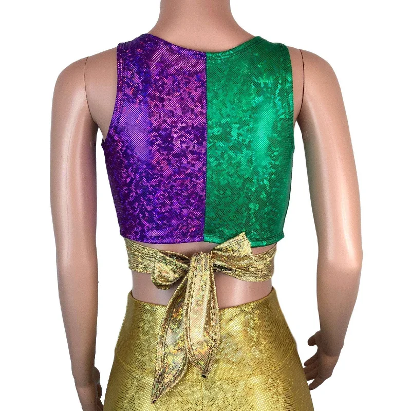 Crop Wrap Top - Mardi Gras Purple & Green