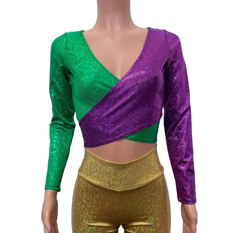 Crop Wrap Top - Mardi Gras Purple & Green