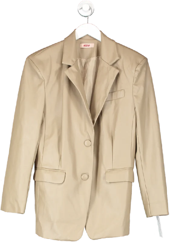 Misspap Beige Oversized Faux Leather Blazer UK 8