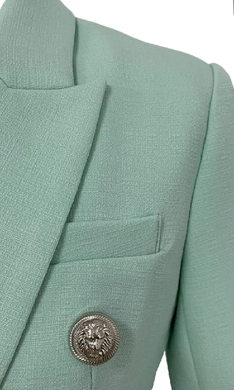 Morning Meeting Mint Green Long Sleeve Button V Neck Lapel Blazer Jacket Outerwear