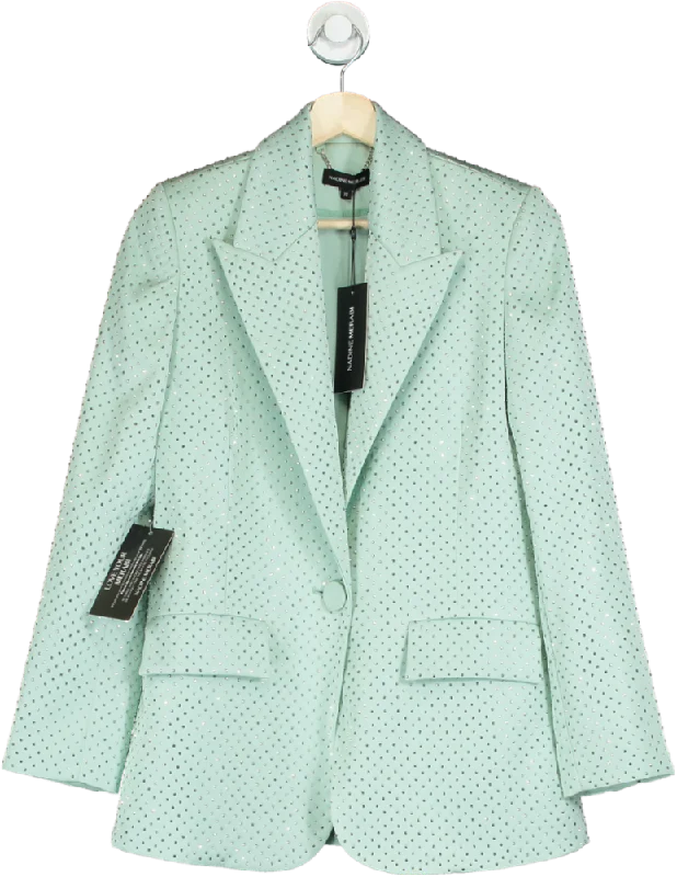 Nadine Merabi Mint Green Crystal Embellished Blazer UK XS