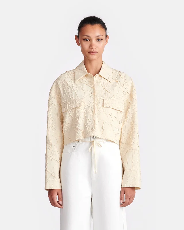 Coreen - Cropped Sculpted Glass Poplin Shirt - Oat