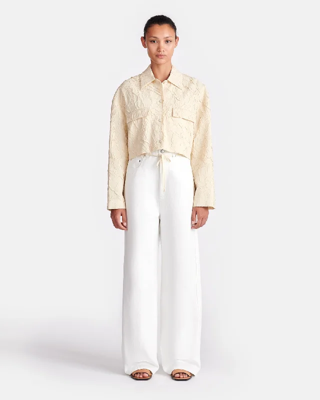 Coreen - Cropped Sculpted Glass Poplin Shirt - Oat