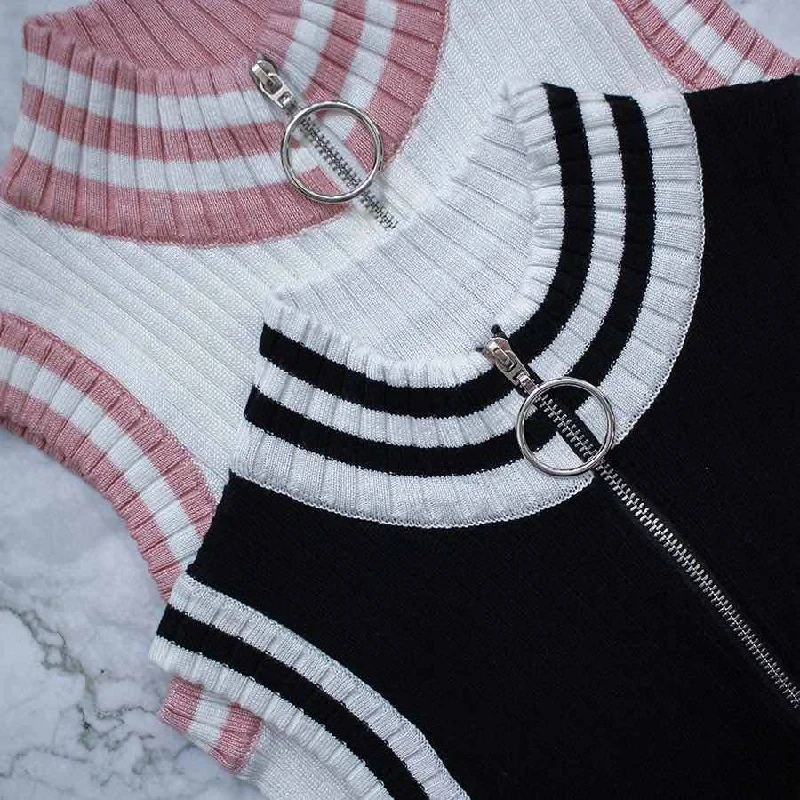 Parfait Striped Knit Zip-Up Crop Top