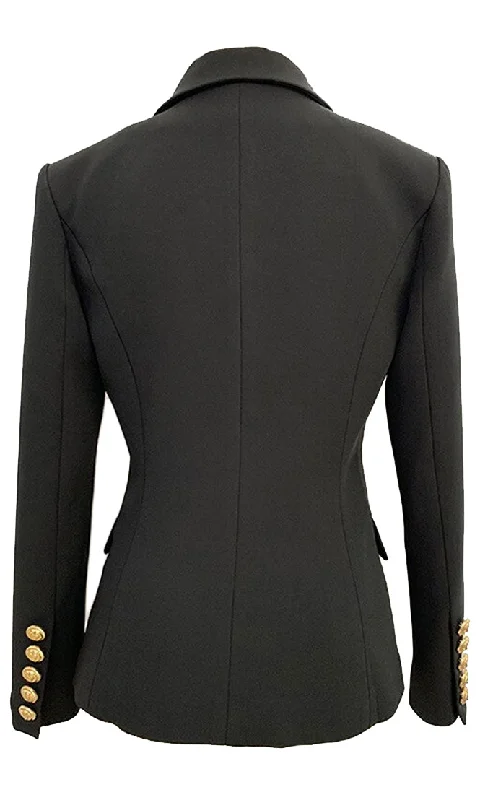 Power Moves Black Gold Button Long Sleeve Double Breast Lapel Blazer Jacket Outerwear