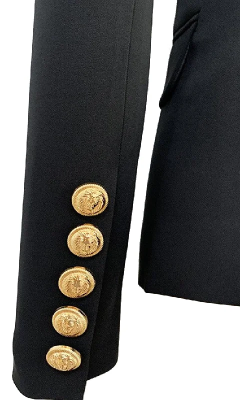 Power Moves Black Gold Button Long Sleeve Double Breast Lapel Blazer Jacket Outerwear