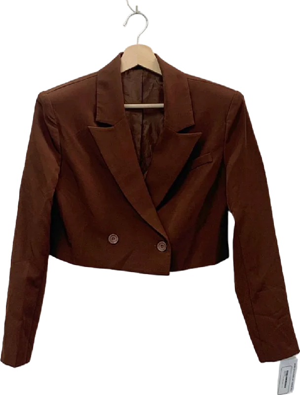 PrettyLittleThing Brown Double Breasted Cropped Blazer UK 4