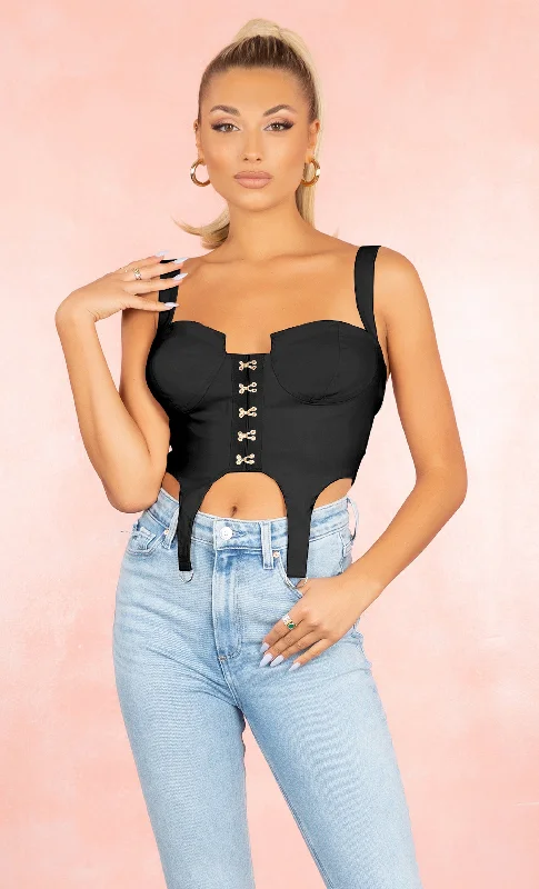 Private Show Black <br><span>Sleeveless Bustier Sweetheart Neck Garter Hook And Eye Crop Top Blouse</span>