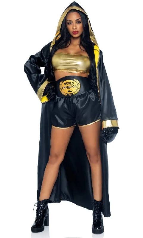 Prize Fighter <br><span>Black Gold Strapless Crop Top Shorts Hooded Robe Five Piece Halloween Costume</span>