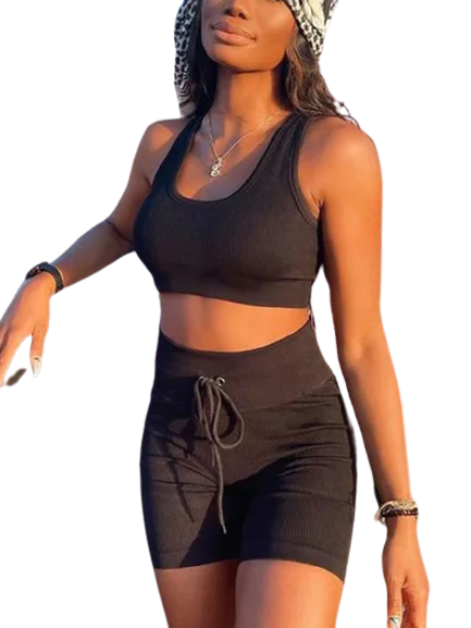 RIBBED BLACK SET - CROP TOP AND SHORTS