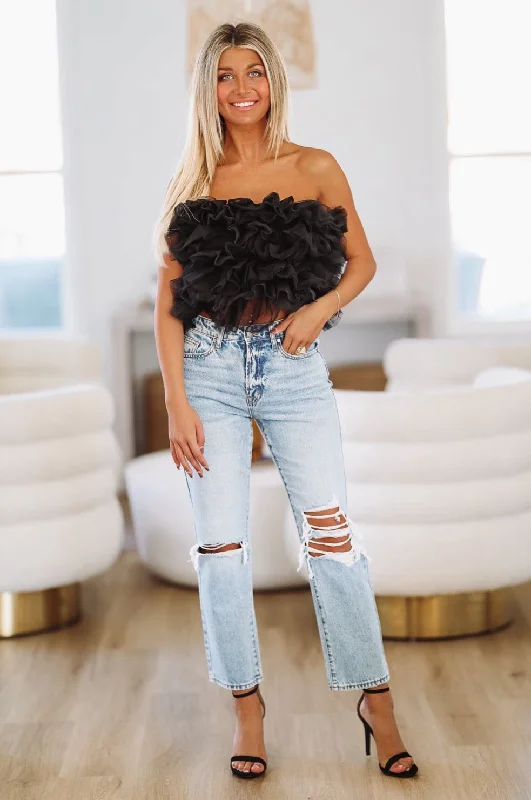 Seeking You Out Tulle Crop Top - Black