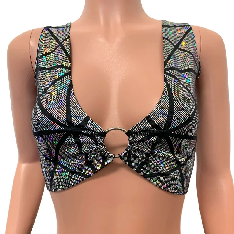 Silver Glass Pane Holographic Ring Crop Top