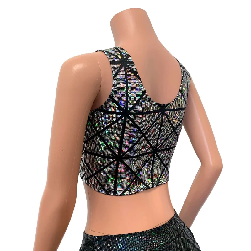 Silver Glass Pane Holographic Ring Crop Top