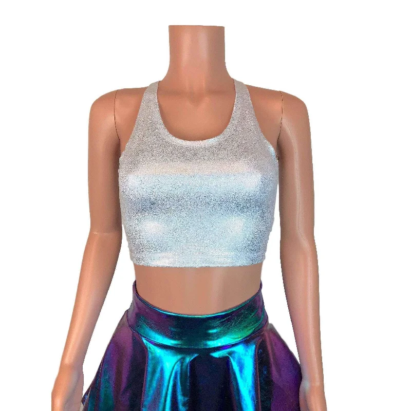 Crop Tank Top - Silver Holographic