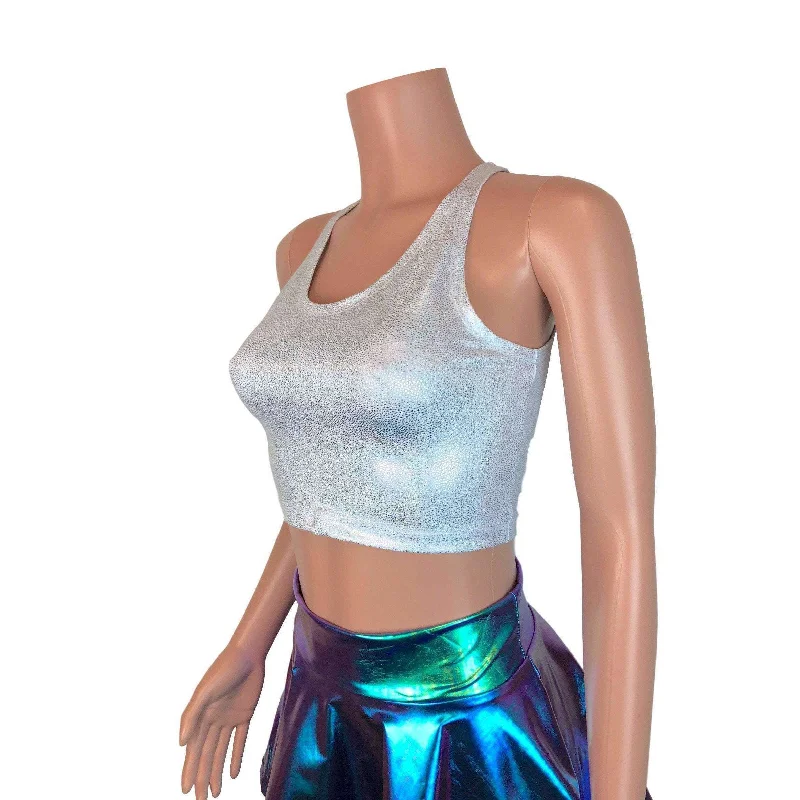 Crop Tank Top - Silver Holographic