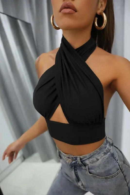 Slinky Cross Front Halter Neck Crop Top