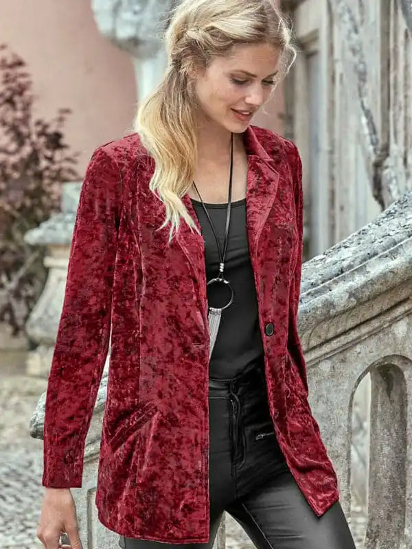 Women’s Solid Color Crushed Velvet Blazer