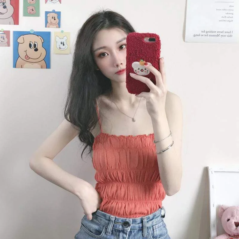 Women's Spaghetti Strap Drapes Crop Top